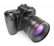 Illustration: Digital photo camera. 3D Icon isolated on white background Digital photo camera. 3D Icon isolated on white background
