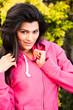 portrait of a happy mixed race woman in outdoor