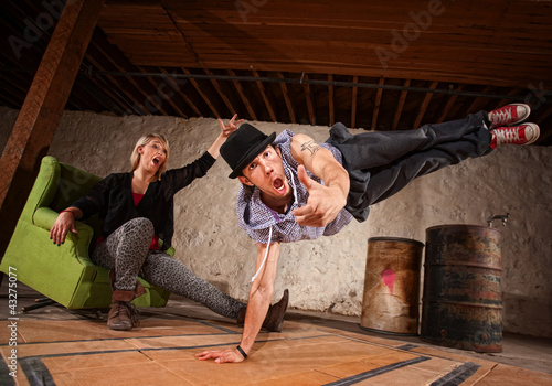 Photo: Break Dancer in Mid Air Break Dancer in Mid Air