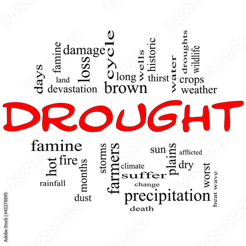Illustration: Drought Word Cloud Concept in Red and Black Drought Word Cloud Concept in Red and Black