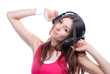 Photo: Pretty young DJ woman listening music sound Pretty young DJ woman listening music sound