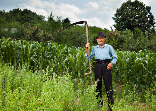 Photo: Senior farmer with scythe Senior farmer with scythe