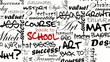 Back to school animation black and white words cloud