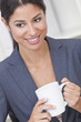 Happy Businesswoman Woman Drinking Tea or Coffee
