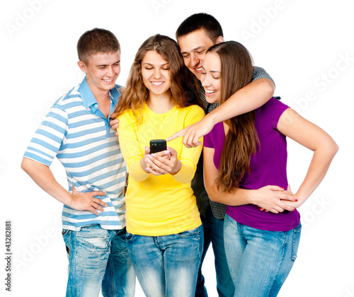 Photo: group of young people with phone group of young people with phone
