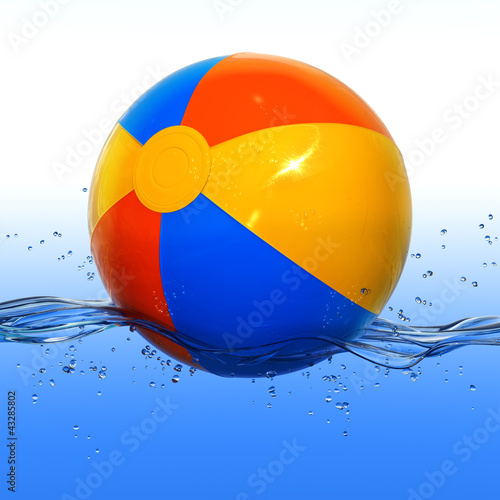 Illustration: Colorful beach ball floating in water Colorful beach ball floating in water