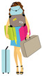 Young woman with a load of baggage