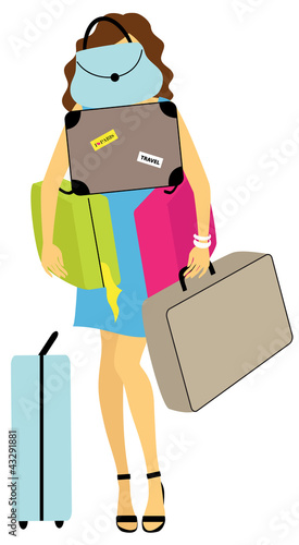 Illustration: Young woman with a load of baggage Young woman with a load of baggage