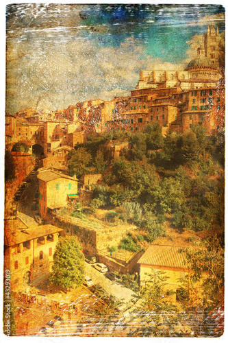 Photo: views of Siena in vintage style, like postcards views of Siena in vintage style, like postcards