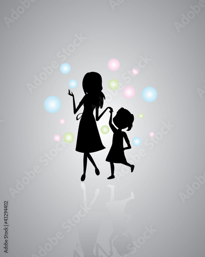 Illustration: Mother and daughter silhouettes background Mother and daughter silhouettes background
