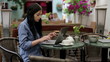 Video: Happy businesswoman working on modern laptop in cafe Happy businesswoman working on modern laptop in cafe