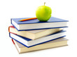 Photo: Stack of textbooks with apple and pencil on top Stack of textbooks with apple and pencil on top