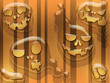 Illustration: spooky gosts on striped orange background spooky gosts on striped orange background