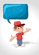 Cute cartoon boy talking with speech balloon