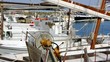 Balearic islands formentera port with trammel fisher nets buoys