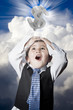 Foto: child dressed like businessman with hands on head and dollar sig child dressed like businessman with hands on head and dollar sig