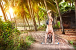 Yoga handstand pose at sunset