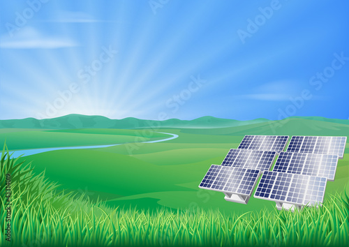 Vector: Solar panel landscape illustration Solar panel landscape illustration