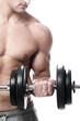  Muscular guy doing exercises with dumbbells