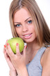 Foto: Beautiful woman holding green apple Beautiful woman holding green apple