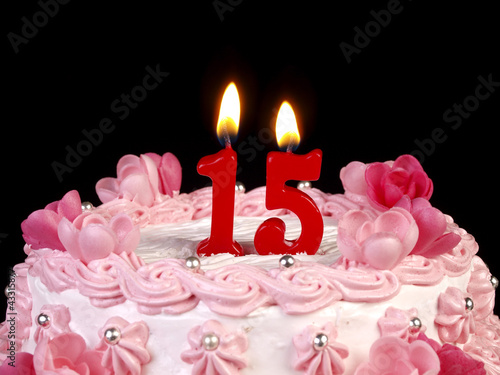 Photo: Birthday-anniversary cake with candles Nr. 15 Birthday-anniversary cake with candles Nr. 15
