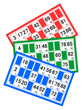 Cartons de loto rouge, vert et bleu en éventail