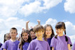 happy kids group  have fun in nature