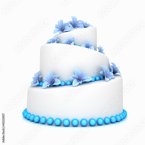 Illustration: Weddind cake with flowers over white Weddind cake with flowers over white