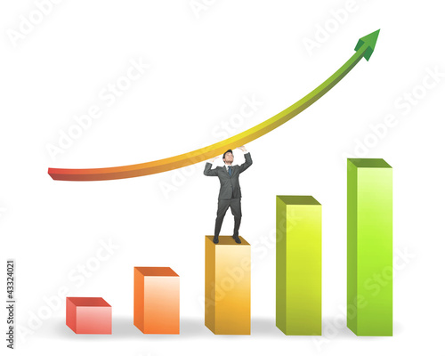 Photo: Business man and positive statistics Business man and positive statistics