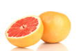 Ripe grapefruit and half isolated on white