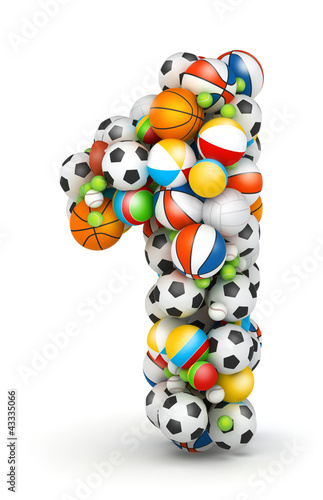 Illustration: Number 1, gaming balls alphabet Number 1, gaming balls alphabet