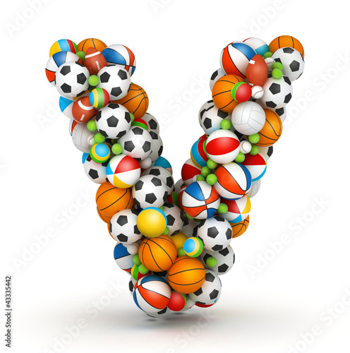 Illustration: Letter V, gaming balls alphabet Letter V, gaming balls alphabet