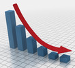 Declining bar chart with arrow