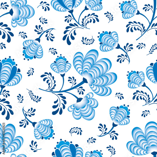 Illustration: seamless pattern blue flowers on white in russian style Gzhel seamless pattern blue flowers on white in russian style Gzhel
