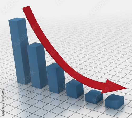 Illustration: Declining bar chart with arrow Declining bar chart with arrow