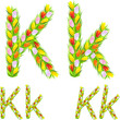 Vector font type letter K made from flower tulip