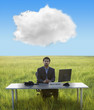 Middle Eastern businessman at help desk in field