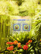 Mosaic fountain in tropical garden