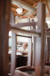 Caucasian restaurant owner working in booth