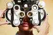 Optician adjusting equipment for patient