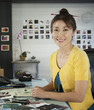 Japanese businesswoman working at desk in office