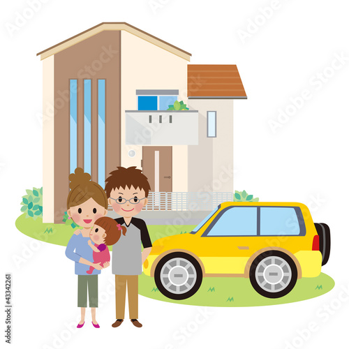 Illustration: 家と車と家族 家と車と家族