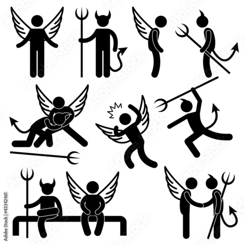 Vector: Devil Angel Friend Enemy Icon Symbol Sign Pictogram Devil Angel Friend Enemy Icon Symbol Sign Pictogram
