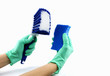 Photo: Hands with scrub brush and sponge Hands with scrub brush and sponge