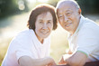 Smiling senior Chinese couple outdoors