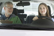 Caucasian teenage girl taking driver's test