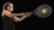 Caucasian tennis player hitting the tennis ball