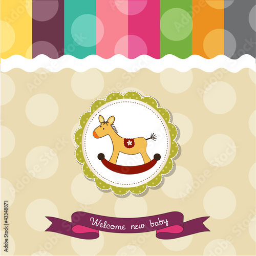 Vector: baby shower card with rocking horse baby shower card with rocking horse