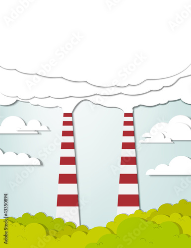 Vector: Two smoking chimneys pollution air Two smoking chimneys pollution air