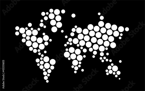 Illustration: Black and white rounds world map illustration Black and white rounds world map illustration